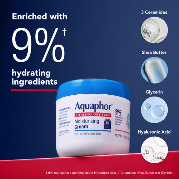 Aquaphor Moisturizing Face and Body Cream, 16 oz Jar