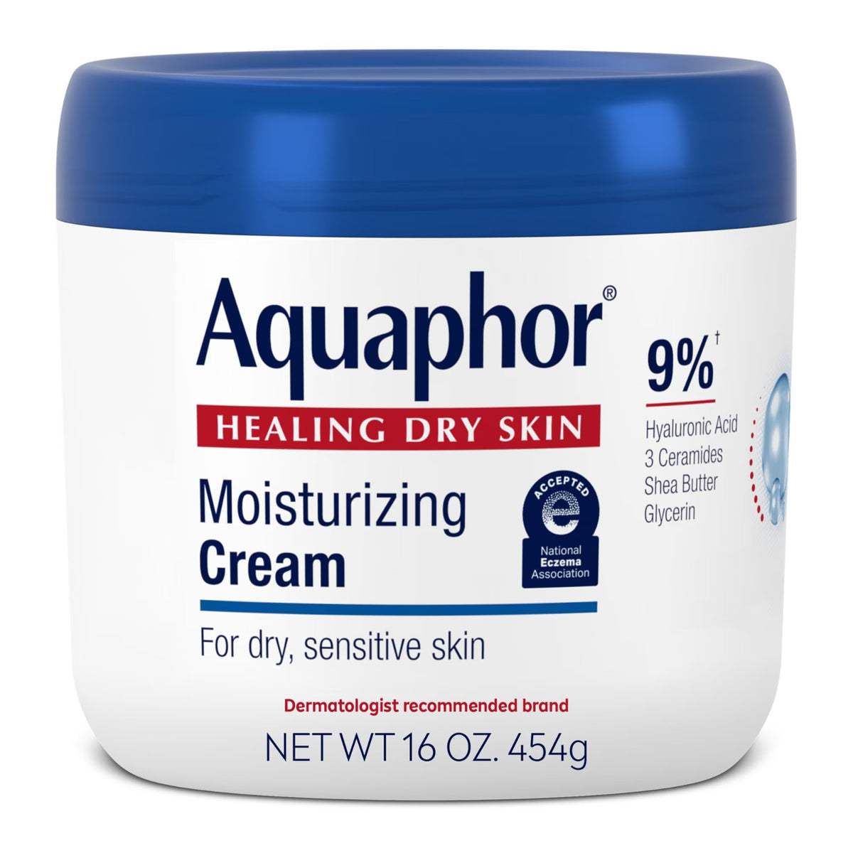 Aquaphor Moisturizing Face and Body Cream, 16 oz Jar